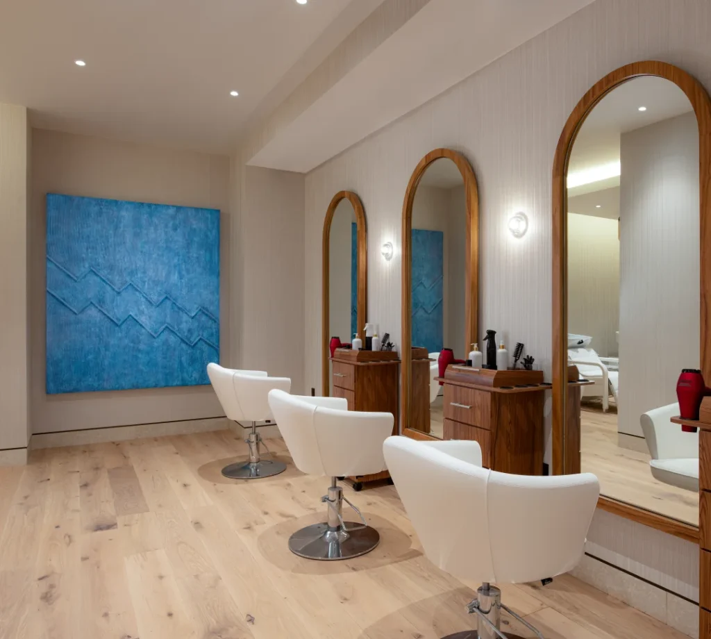 A neat, clean salon is immaculately prepared and ready to welcome clients.