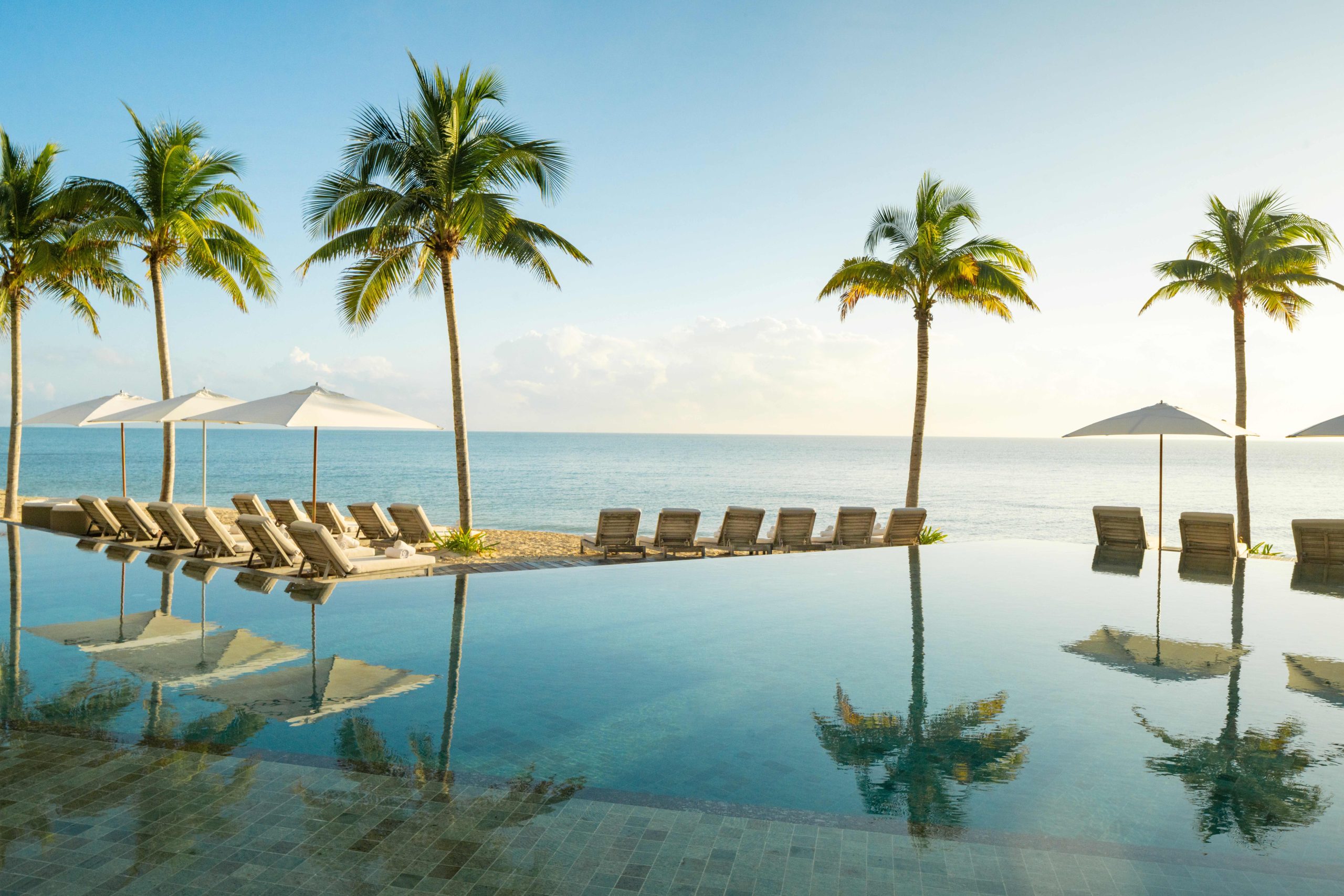 Waldorf Astoria Riviera Maya, beautiful Beach and Pool. Beach view. Cancun and Riviera Maya.
